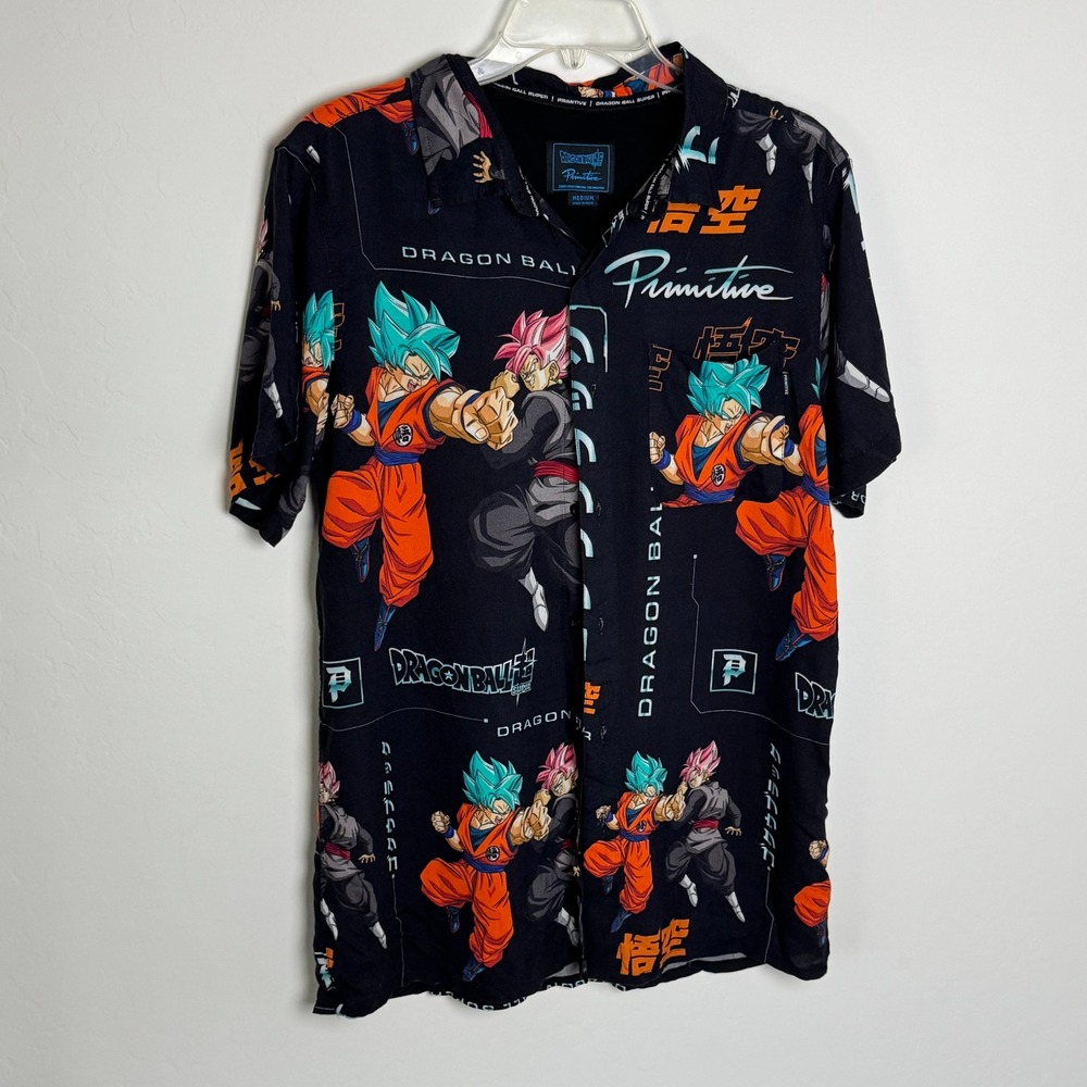 Primitive x Dragon Ball Super Goku Black Button Down Shirt Mens Medium Black New